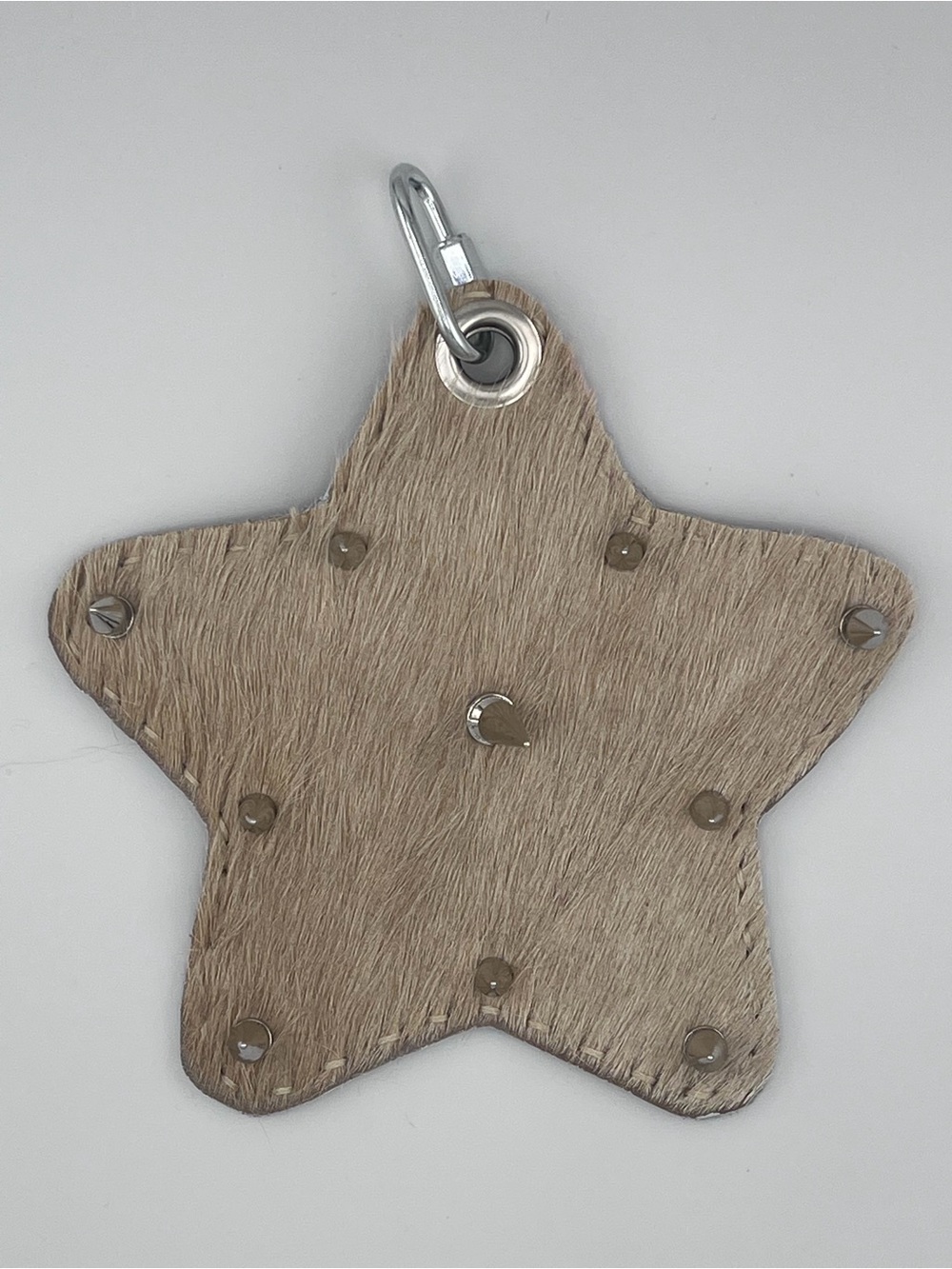Star Shaped Hair-On Leather Keychain Charm - Taupe